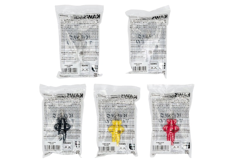 KAWS Tokyo First Chum Keychain Clear/White/Black/Yellow/Pink Set (2021)