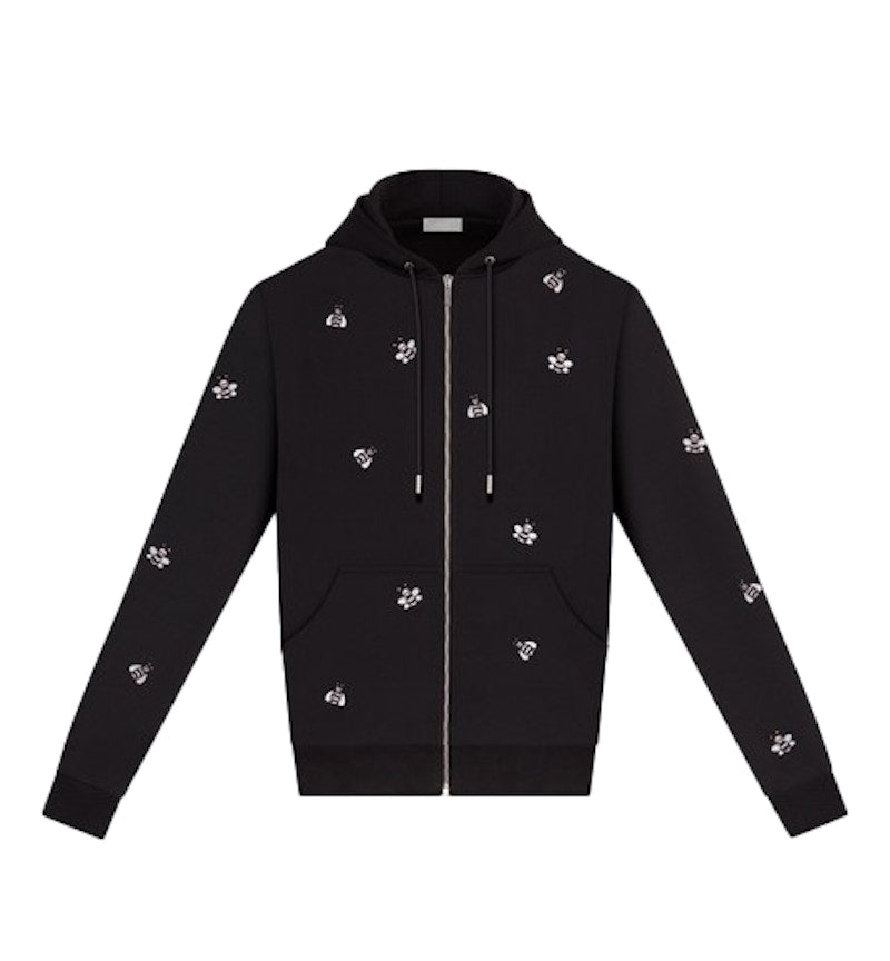 KAWS x Dior Embroidered Bees Zip Up Sweatshirt Black