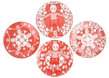 KAWS x Doha Fire Station Ceramic Plates (Set of 4) Red/White