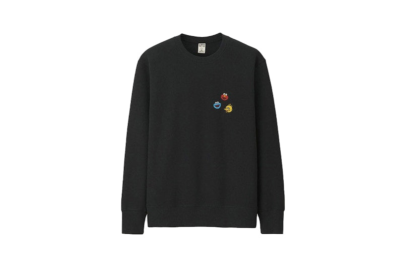 KAWS x Uniqlo x Sesame Street Elmo Cookie Monster Big Bird Heads Sweatshirt Black
