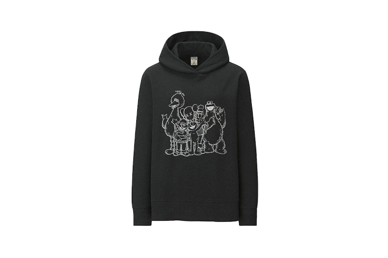 KAWS x Uniqlo x Sesame Street Group #2 Outline Hoodie (US Womens Sizing) Black
