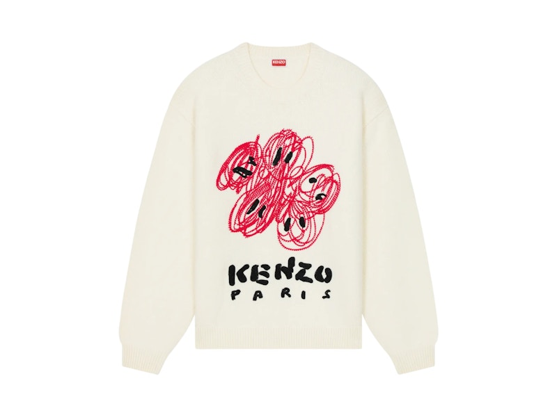 KENZO Drawn Varsity Boke Flower Sweater Off White