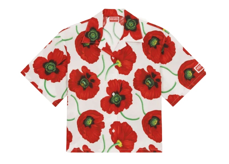 KENZO POPPY by Nigo Women's Hawaiian Shirt White Red