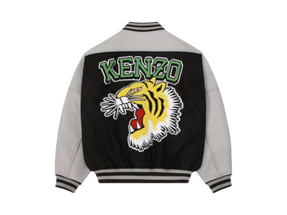 KENZO Tiger Varsity Leather-Paneled Jacket Black/Grey