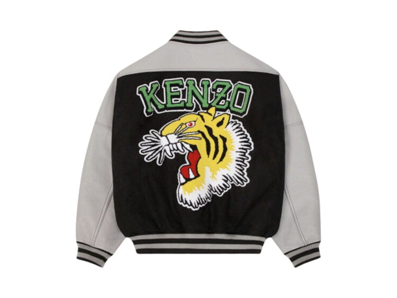 KENZO Tiger Varsity Leather-Paneled Jacket Black/Grey