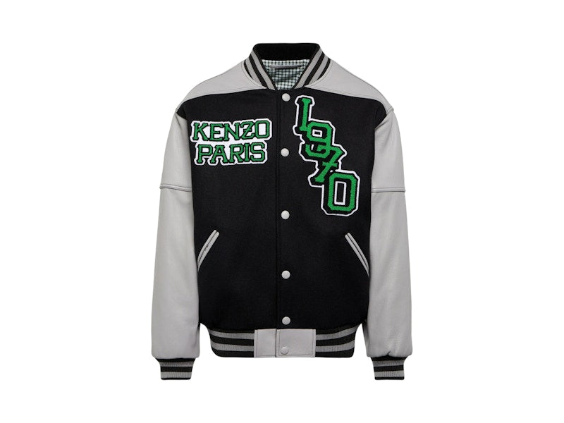 KENZO Tiger Varsity Leather-Paneled Jacket Black/Grey