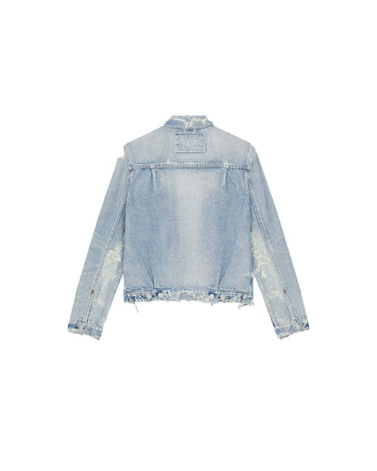 KENZO x LEVI'S Type II Distressed Genderless Denim Trucker Jacket Stone BI Dirty Blue Denim