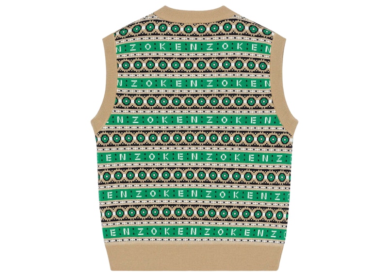 KENZO x Nigo Merino Wool Jacquard Jumper Vest Grass Green