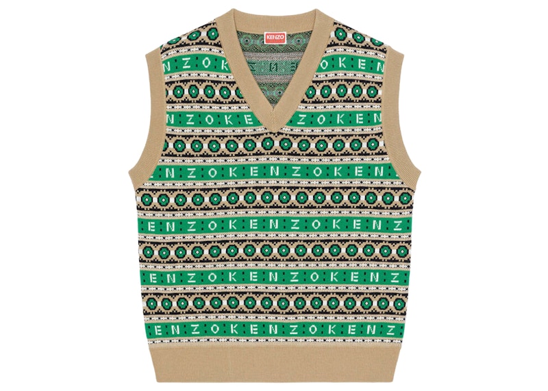 KENZO x Nigo Merino Wool Jacquard Jumper Vest Grass Green