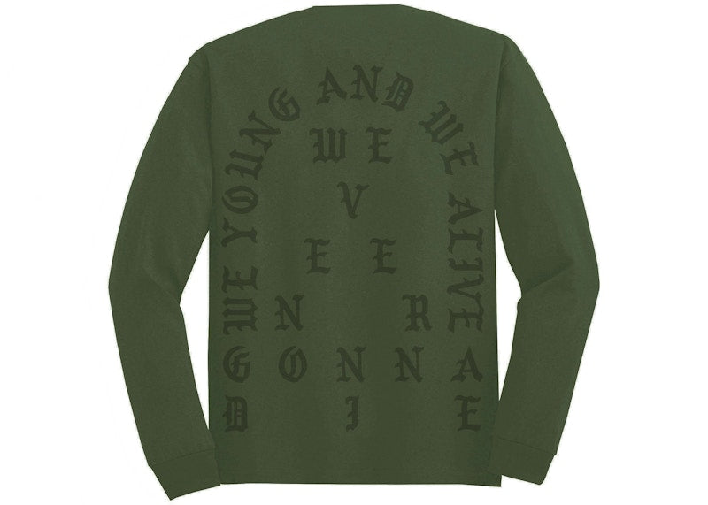 Kanye West Dallas Pablo Pop-Up We Young And We Alive L/S Tee Military Green