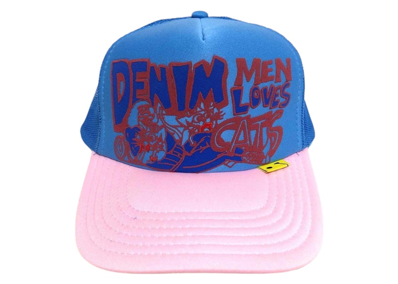 Kapital Men Love Cats Denim Trucker Hat Baby Blue/Pink