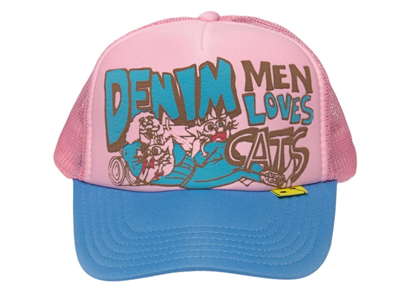 Kapital Men Love Cats Denim Trucker Hat Pink/Blue