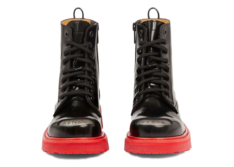 Kenzosmile Lace Up Boots Black Spazzolato Leather Red Sole