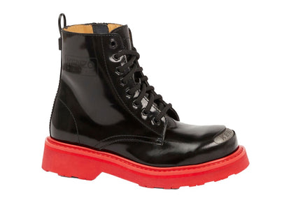 Kenzosmile Lace Up Boots Black Spazzolato Leather Red Sole