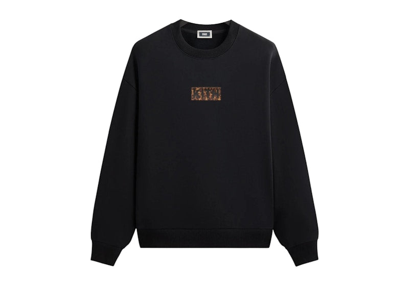 Kith Classic Logo Leopard Applique Nelson Crewneck Black