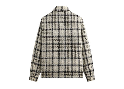 Kith & Kin Windowpane Boucle Long Shirt Boxy Collared Overshirt Sandrift