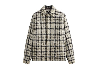 Kith & Kin Windowpane Boucle Long Shirt Boxy Collared Overshirt Sandrift