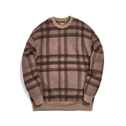 Kith Large Wool Check Crewneck Dark Brown