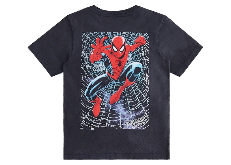 Kith Marvel Kids Spider-Man Web Logo Vintage Tee Black