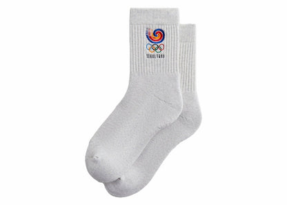Kith Olympics Heritage Seoul Mid Crew Sock Light Heather Grey