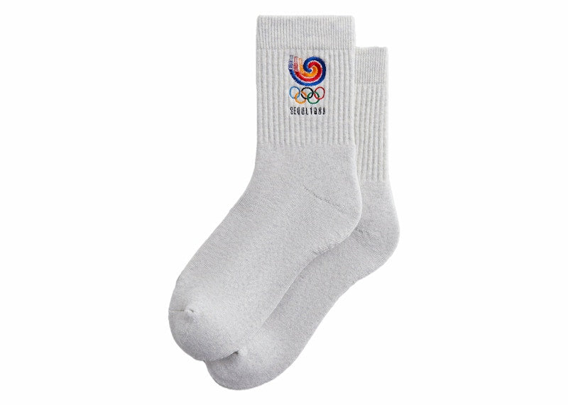 Kith Olympics Heritage Seoul Mid Crew Sock Light Heather Grey