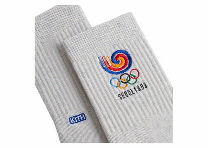 Kith Olympics Heritage Seoul Mid Crew Sock Light Heather Grey