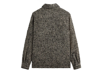 Kith Oversized Herringbone Boxy Collared Overshirt Black