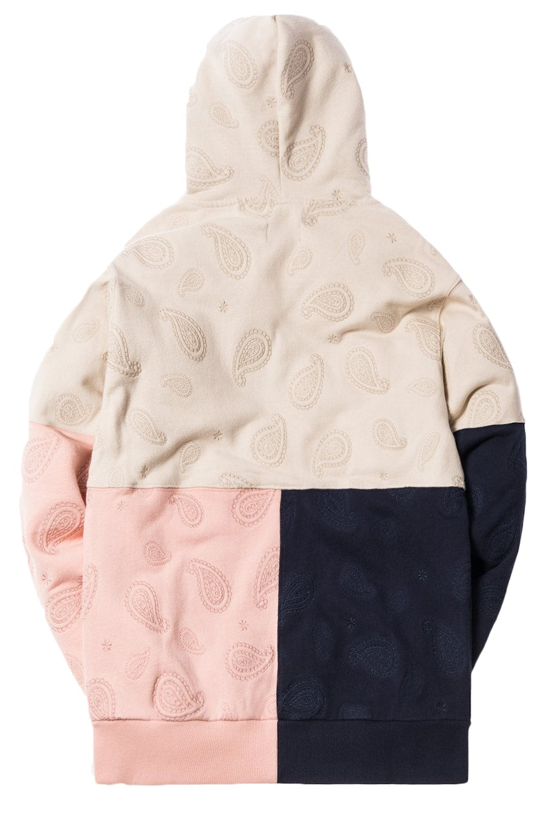 Kith Paisley Tri-Block Hoodie Ivory/Navy/Coral