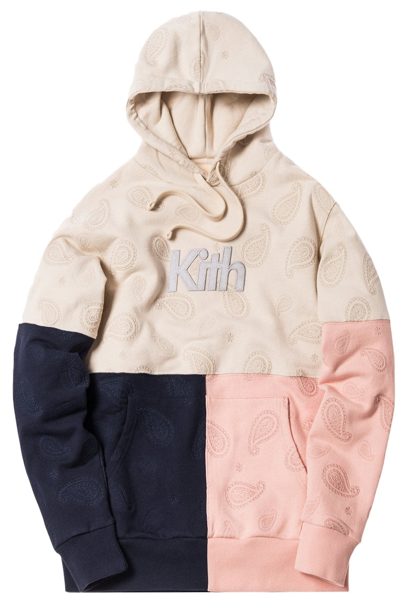 Kith Paisley Tri-Block Hoodie Ivory/Navy/Coral