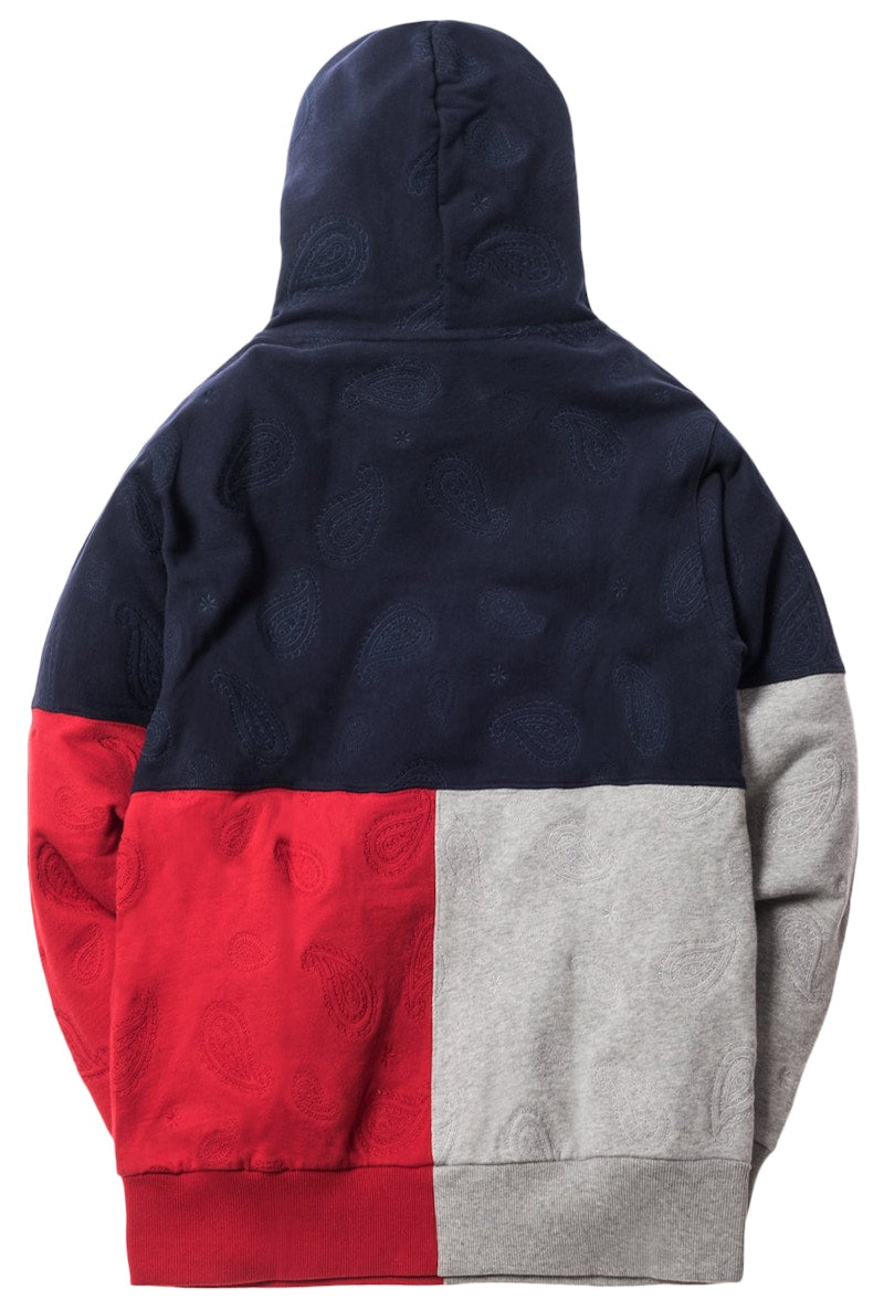 Kith Paisley Tri-Block Hoodie Navy/Heather Grey/Red