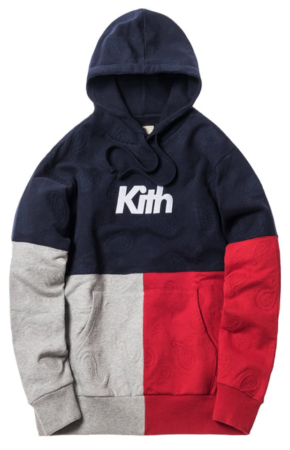 Kith Paisley Tri-Block Hoodie Navy/Heather Grey/Red