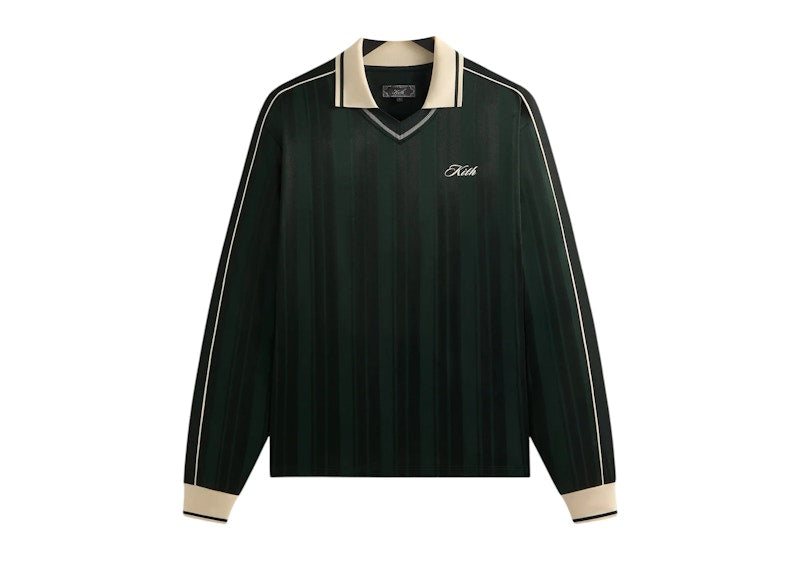 Kith Pinstripe Tricot Panelled Long Sleeve Tap In Polo Stadium