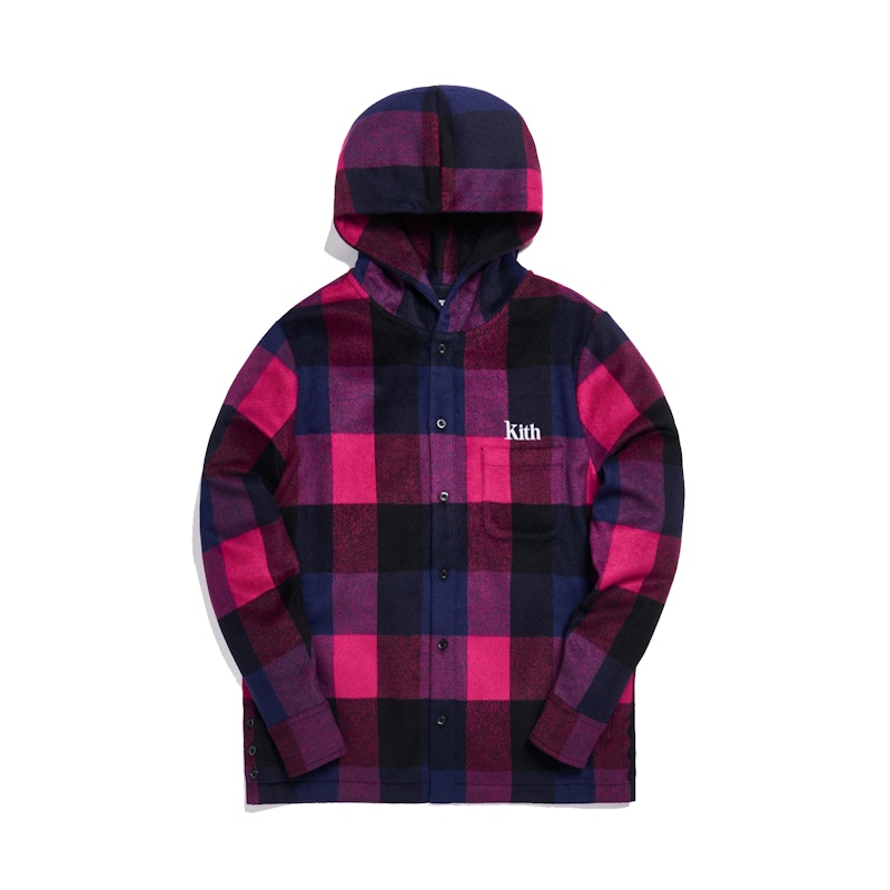 Kith Plaid Wool Ginza Hooded Shirt Pink