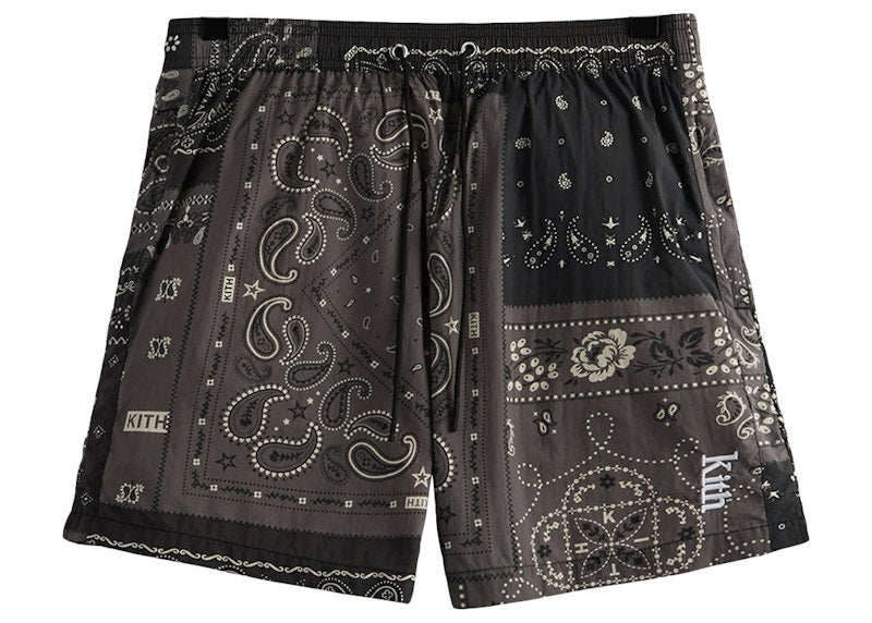 Kith Printed Active Deconstructed Bandana Swim Short Black
