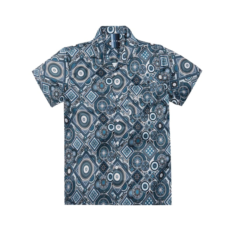 Kith Satin Geometric Tile Print Camp Shirt Shark