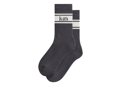 Kith Serif Jacquard Striped Crew Socks Charcoal Heather