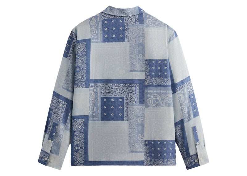Kith Washed Paisley Long Sleeve Boxy Collared Overshirt Light Indigo