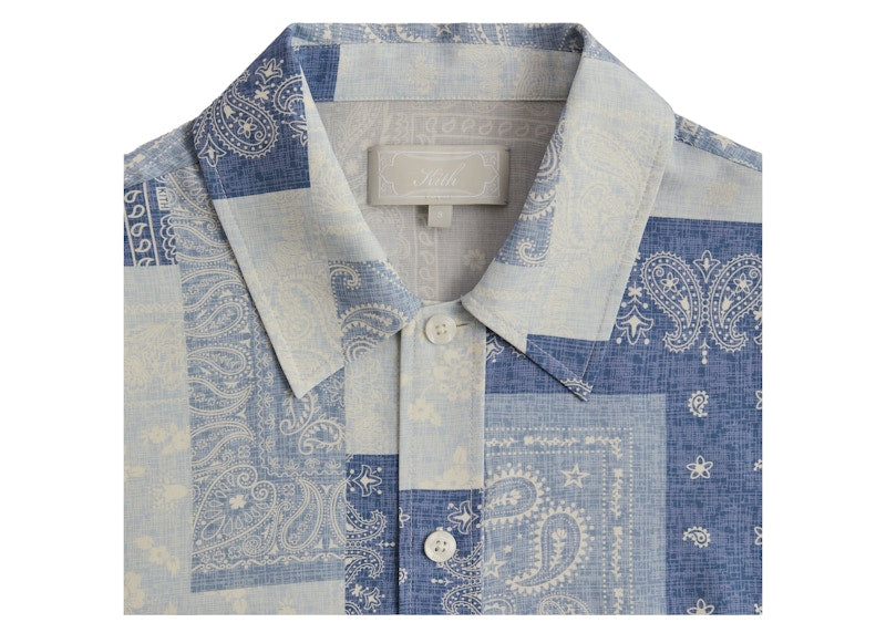 Kith Washed Paisley Long Sleeve Boxy Collared Overshirt Light Indigo