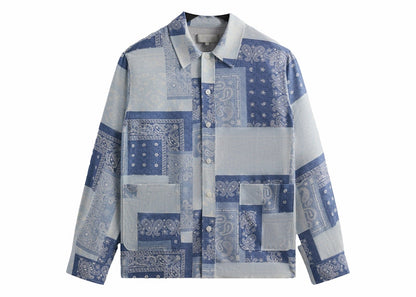 Kith Washed Paisley Long Sleeve Boxy Collared Overshirt Light Indigo