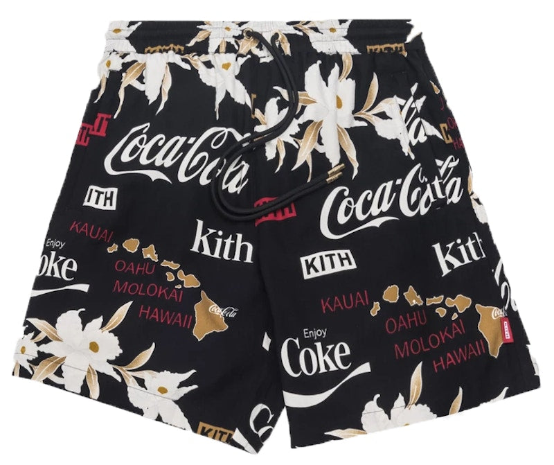 Kith x Coca-Cola Surf Board Print Hardaway Shorts Black Floral