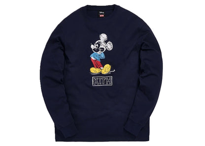 Kith x Disney 70s Pencil Mickey L/S Tee Navy