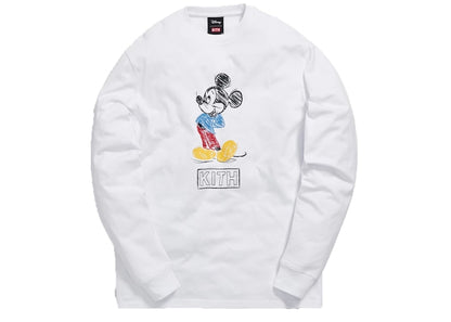Kith x Disney 70s Pencil Mickey L/S Tee White
