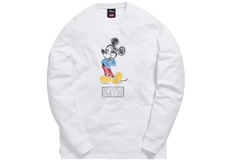 Kith x Disney 70s Pencil Mickey L/S Tee White