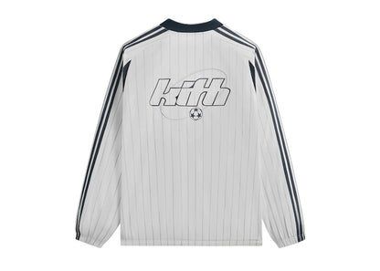 Kith x adidas Football Pinstripe Long Sleeve V-Neck Jersey White