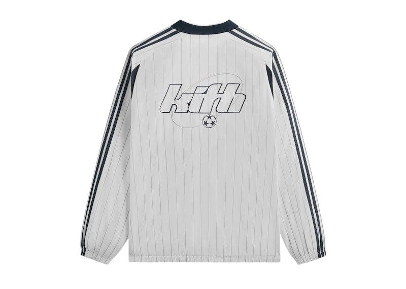 Kith x adidas Football Pinstripe Long Sleeve V-Neck Jersey White