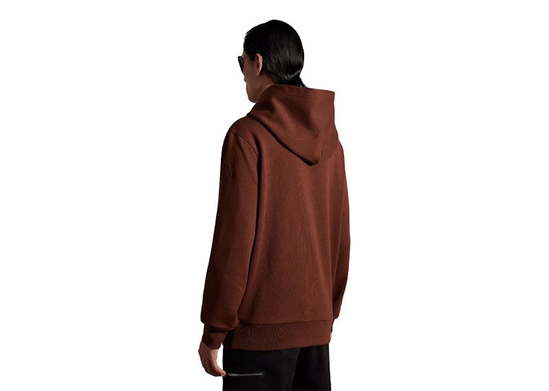Moncler Curved Logo Plush Cotton Hoodie Mocha Brown