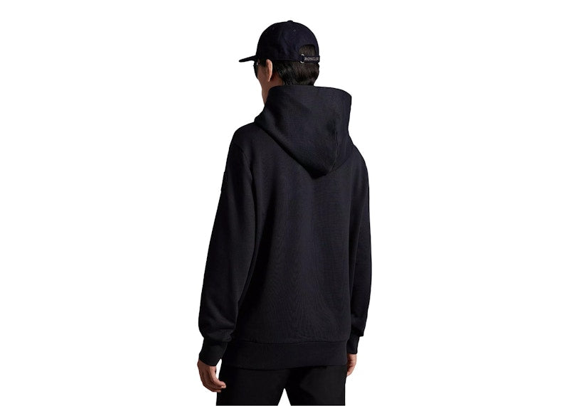 Moncler Curved Logo Plush Cotton Hoodie Night Blue