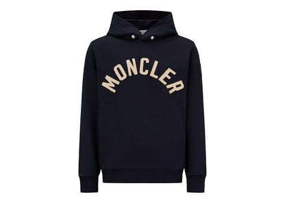 Moncler Curved Logo Plush Cotton Hoodie Night Blue