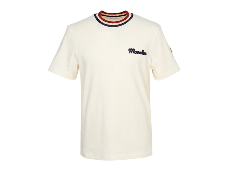 Moncler Embroidered Logo Cotton T-shirt Ivory