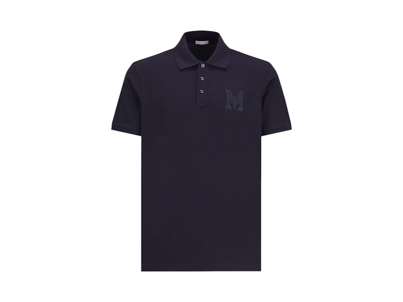 Moncler Embroidered Monogram Polo Shirt Blue